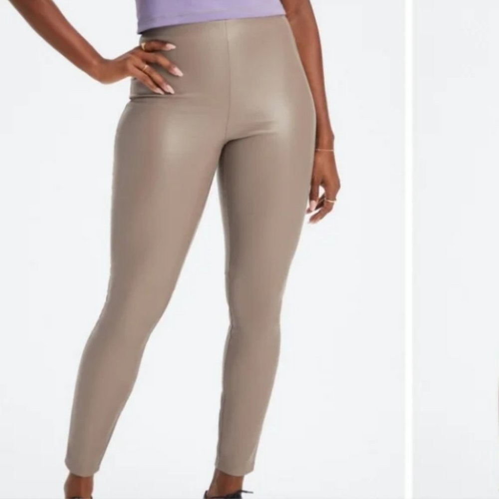 FABLETICS Vegan Leather Pull on Leggings in Willow Bark - XL